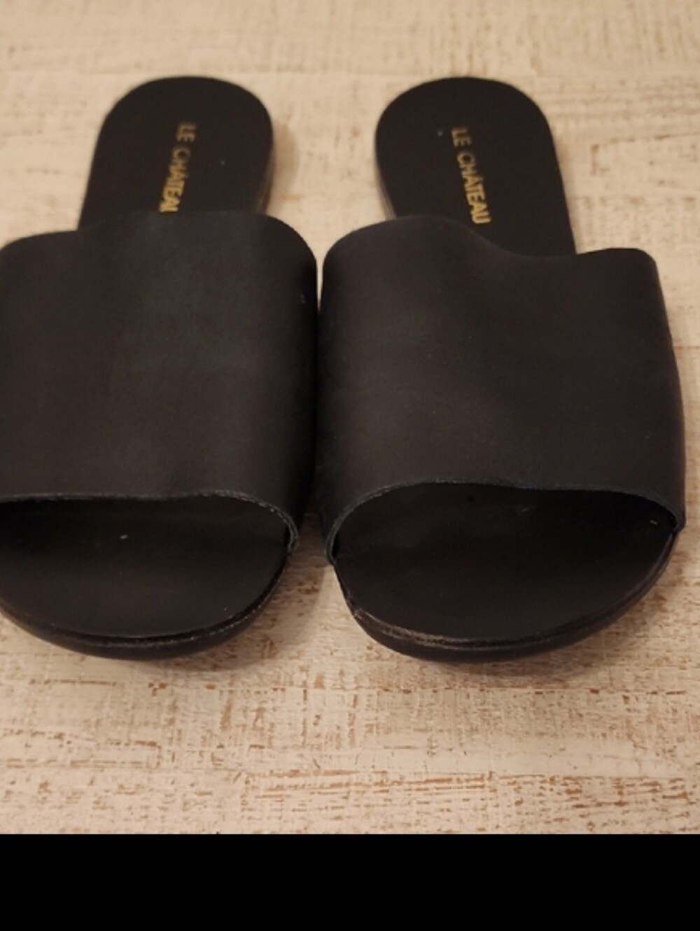 Le Chateau Black Leather Slide Sandals Sz 8 - Picture 4 of 4
